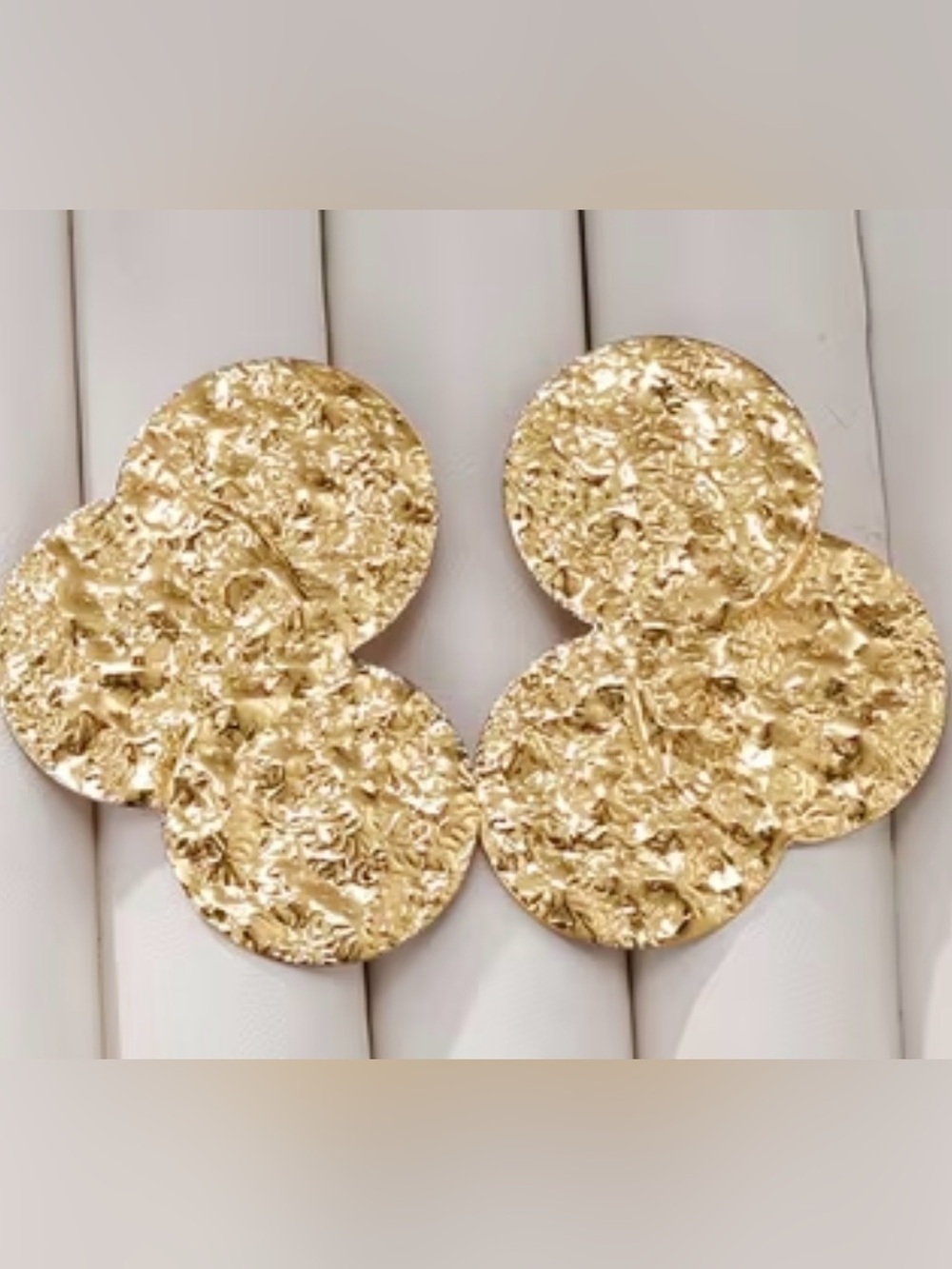 Gold Textured Disc Statement Earrings - Women Accessories